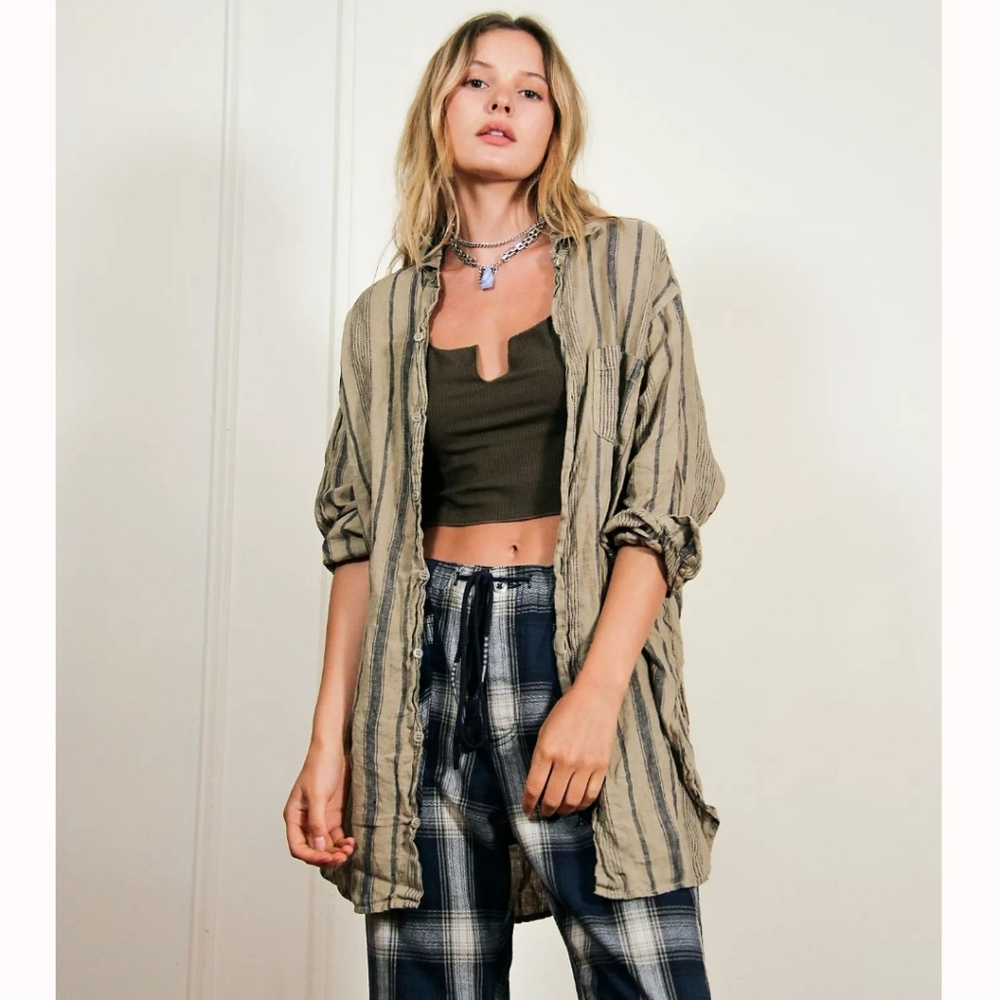 Free People × CP Shades Linen striped buttondown!